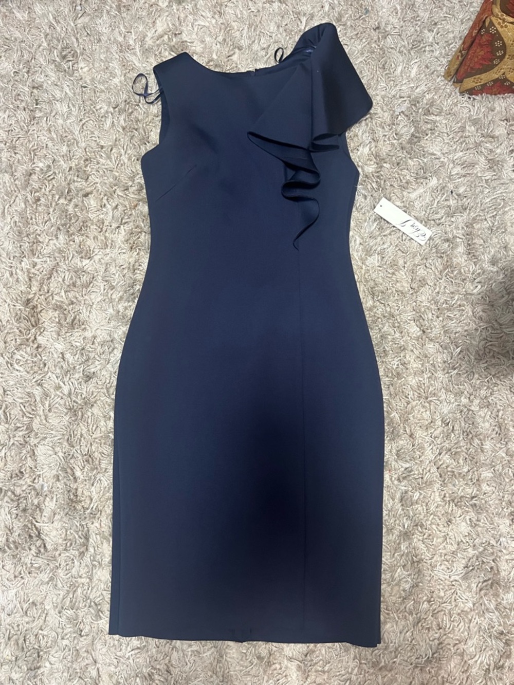 Eliza J Navy One-Shoulder Ruffle Dress